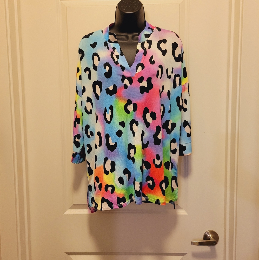 Rainbow Cheetah Boutique Blouse